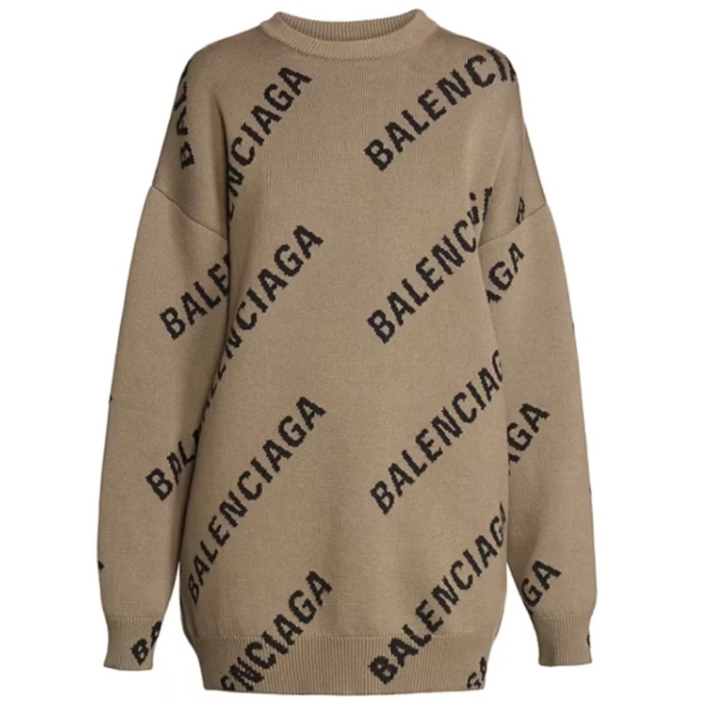 Authentic Balenciaga Logo Intarsia Oversize Women’s Crewneck Sweater | Size XS